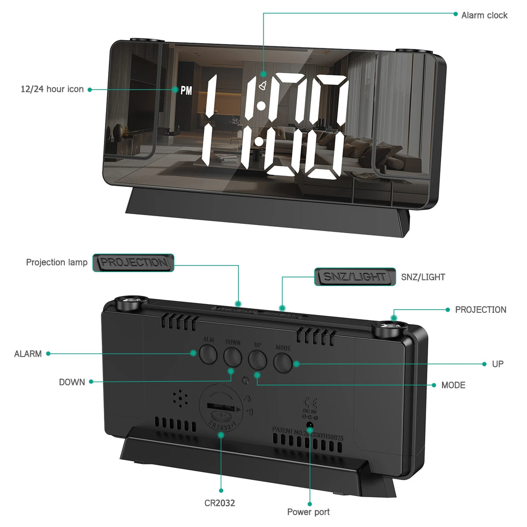 ORIA Dual Projection Alarm Clock Digital Bedside Clock with Time and Temperature Large Screen LED Alarm Clock for Home Gift