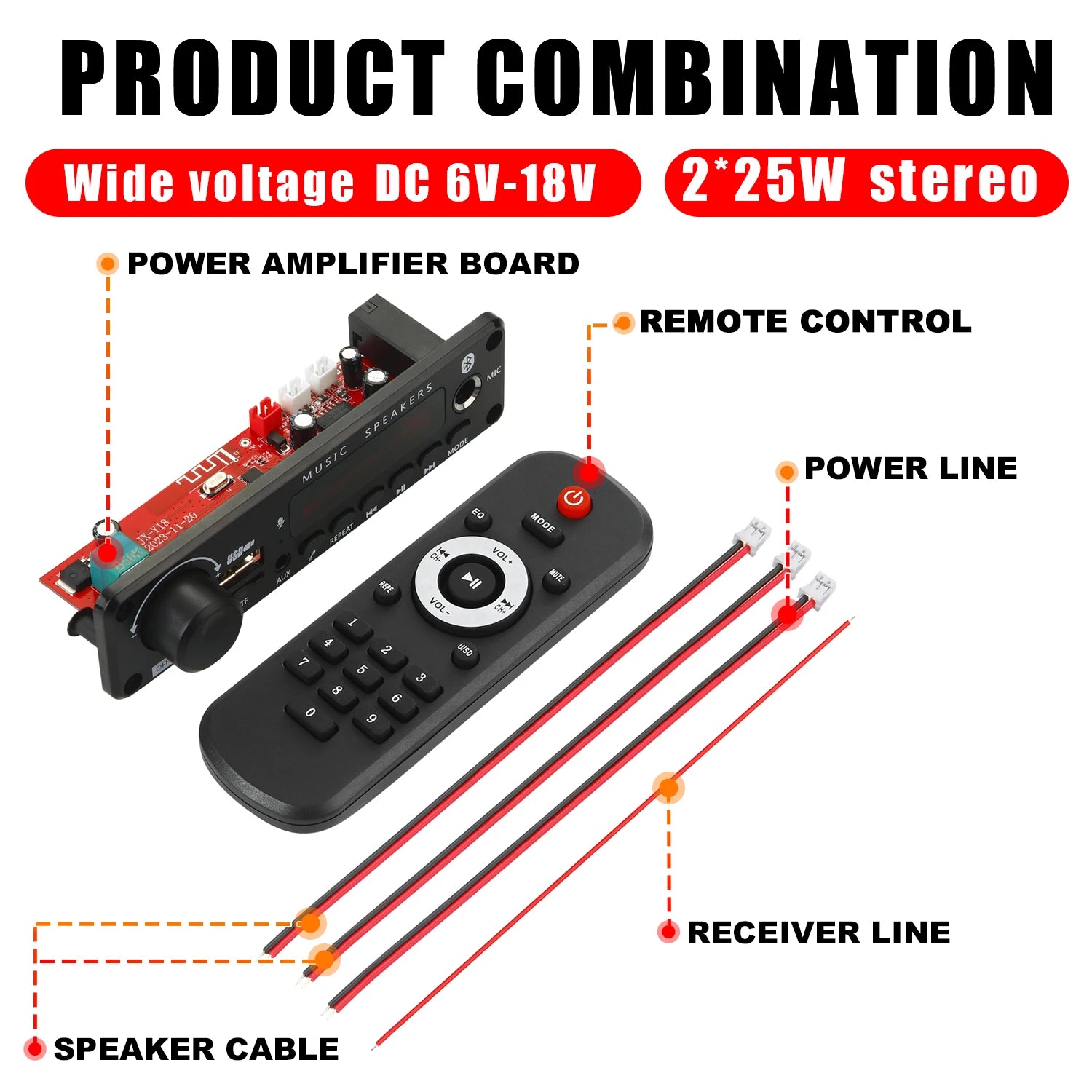 NEW 200W  Amplifier Bluetooth DIY MP3 WAV Decoder Board DC 12V 100W  Wireless Car USB MP3 Player TF Card Slot USB FM with Mic