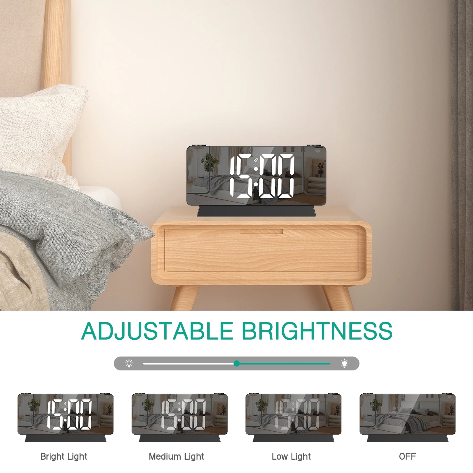 ORIA Dual Projection Alarm Clock Digital Bedside Clock with Time and Temperature Large Screen LED Alarm Clock for Home Gift