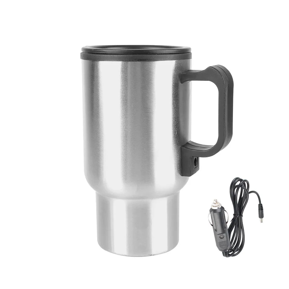 Vehicle Heating Cup Stainless Steel Electric Heating Car Kettle Water Coffee Milk Thermal Mug 12V 450ml Camping Travel Kettle