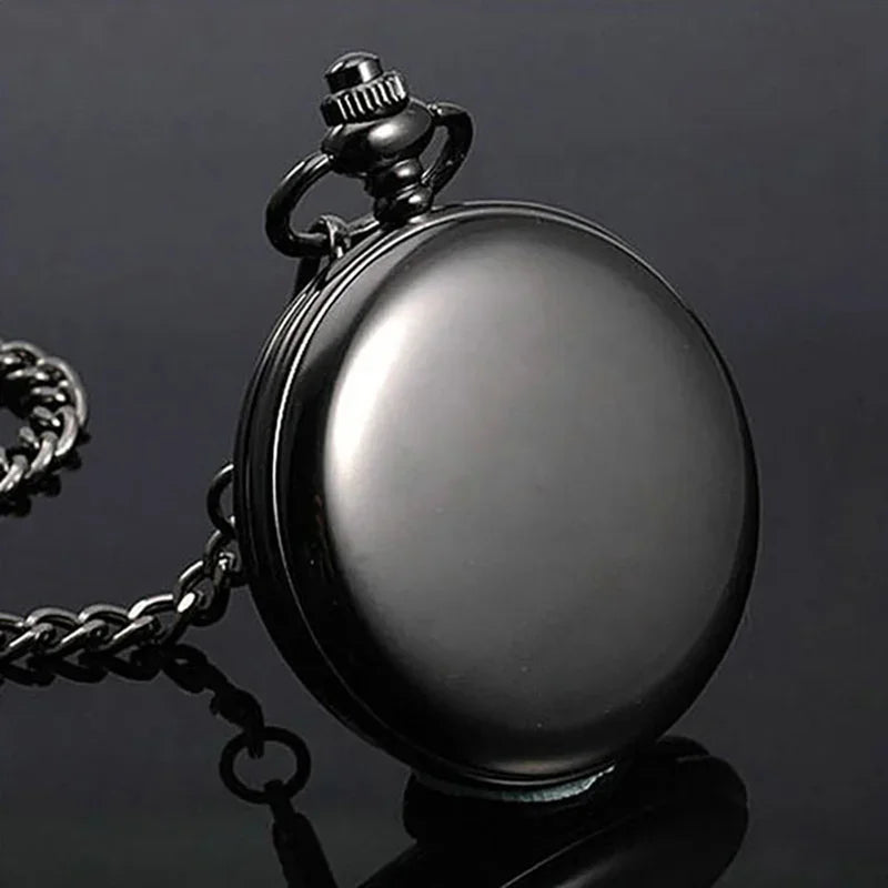Best Gift To My Son 1pc Black Unique Quartz Pocket Fob Watch Necklace Chain Pendant Antique Birthday Present Clock reloj hombre