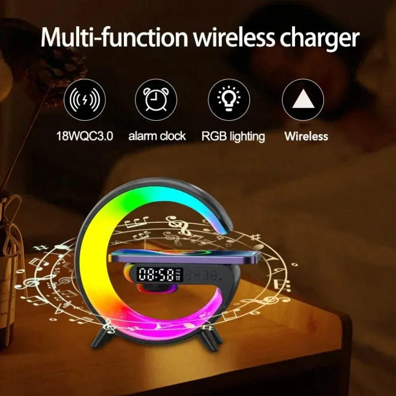 Universally Multi Functional Wireless Speaker with RGB Night Light Alarm Clock For iPhone  Samsung Xiaomi Charging Station
