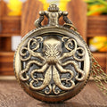 Bronze Octopus Pocket Watch Retro Unique Pattern Quartz Chain Chronograph Gift For Men Boys
