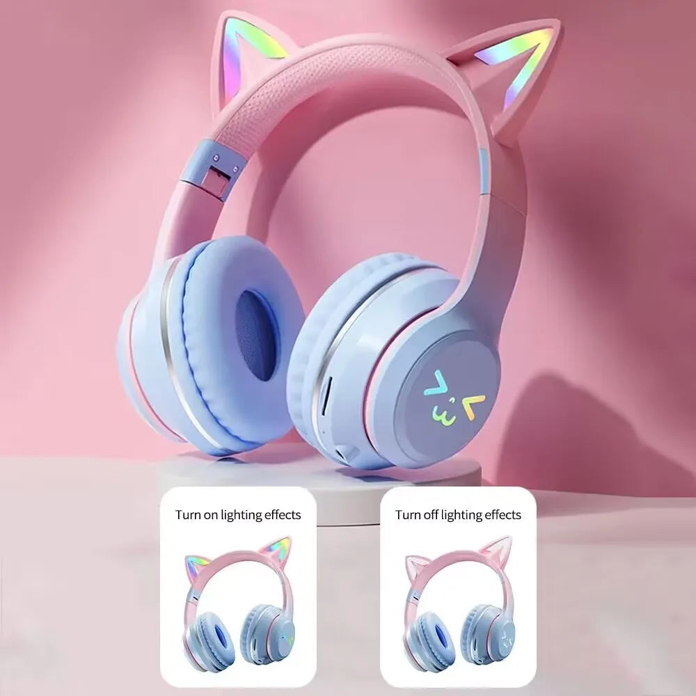 RGB Glow Earphones Wireless Earbuds 5.3 Cat Ear Bluetooth Sports Headphones Bluetooth Mp3 Players Microphone Sale Headset Gamer
