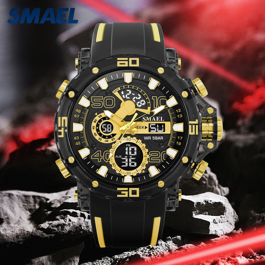 SMAEL 8136 50M Waterproof Military Watch for Men - LED Backlight Alarm Chronograph Stopwatch Shockproof Outdoor
