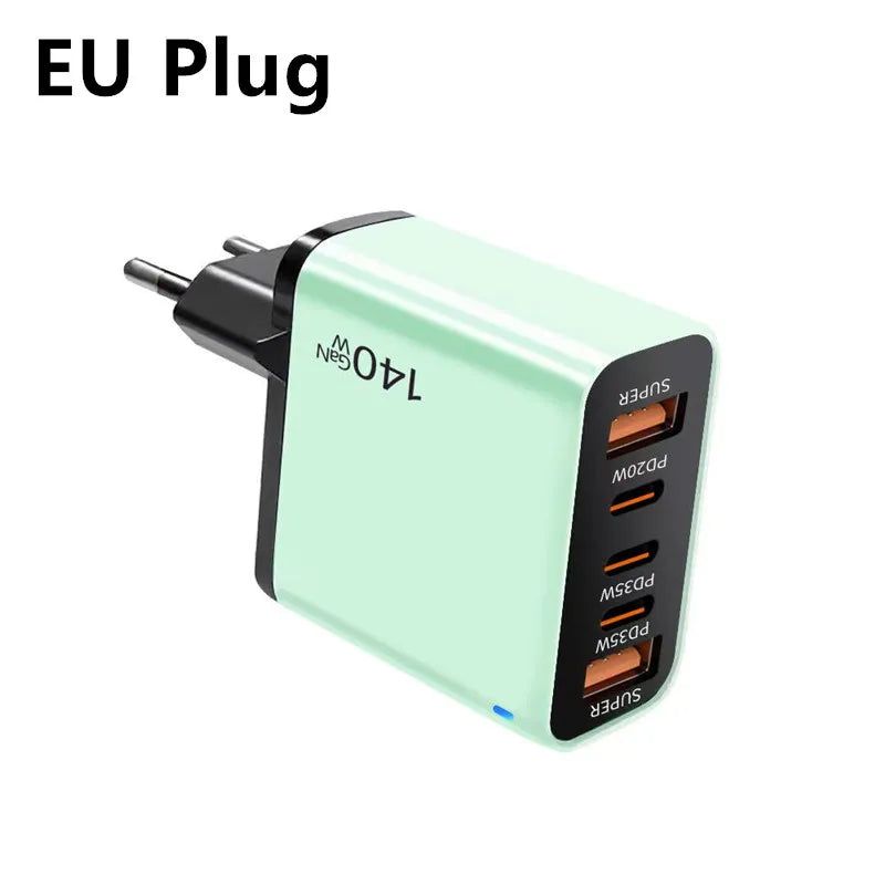 4-in-1 Type C Cable USB C PD Fast Charger 5 Ports Quick Charge Phone Adapter For iPhone Samsung Xiaomi Huawei OPPO Wall Charger