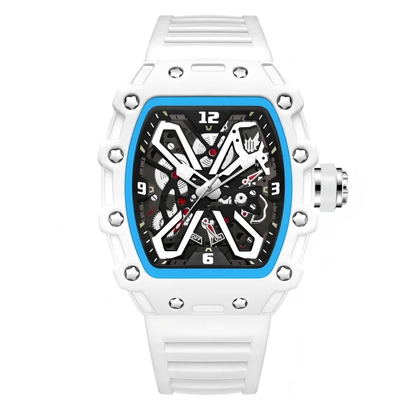New Men's Sports Fashion Quartz Watch, Trendy Hip-Hop Style Large Dial, Exquisite Butterfly Face Design, Fashionable, Luminous Display, Barrel-Shaped Silicone Men's Watch, Suitable for Men, Ideal Gift for Friends - Suitable f