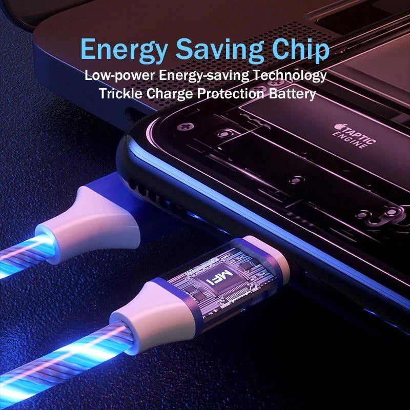 3 in 1 LED Light Glowing Charging Cable 3A Micro USB C Type C Flowing Streamer Type-C Cable for iPhone Xiaomi Huawei