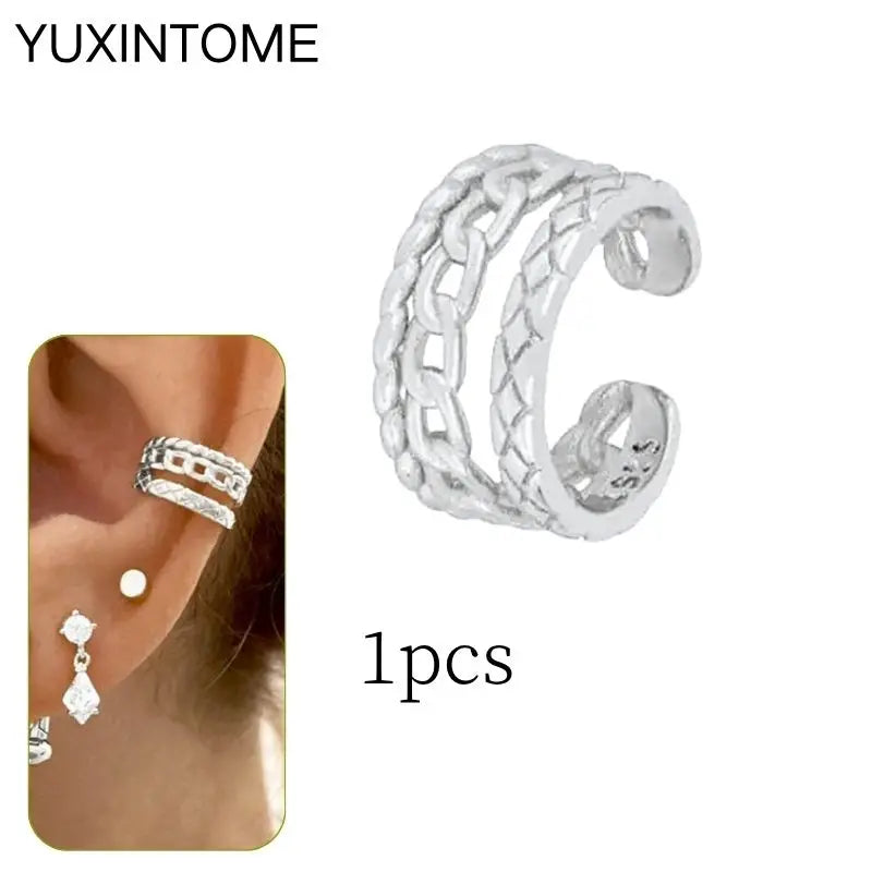 1PC Punk Ear Cuff Plated 24K Gold/925 Silver Conch Clip Earrings For Women Climbers No Piercing Fake Cartilage Earrings
