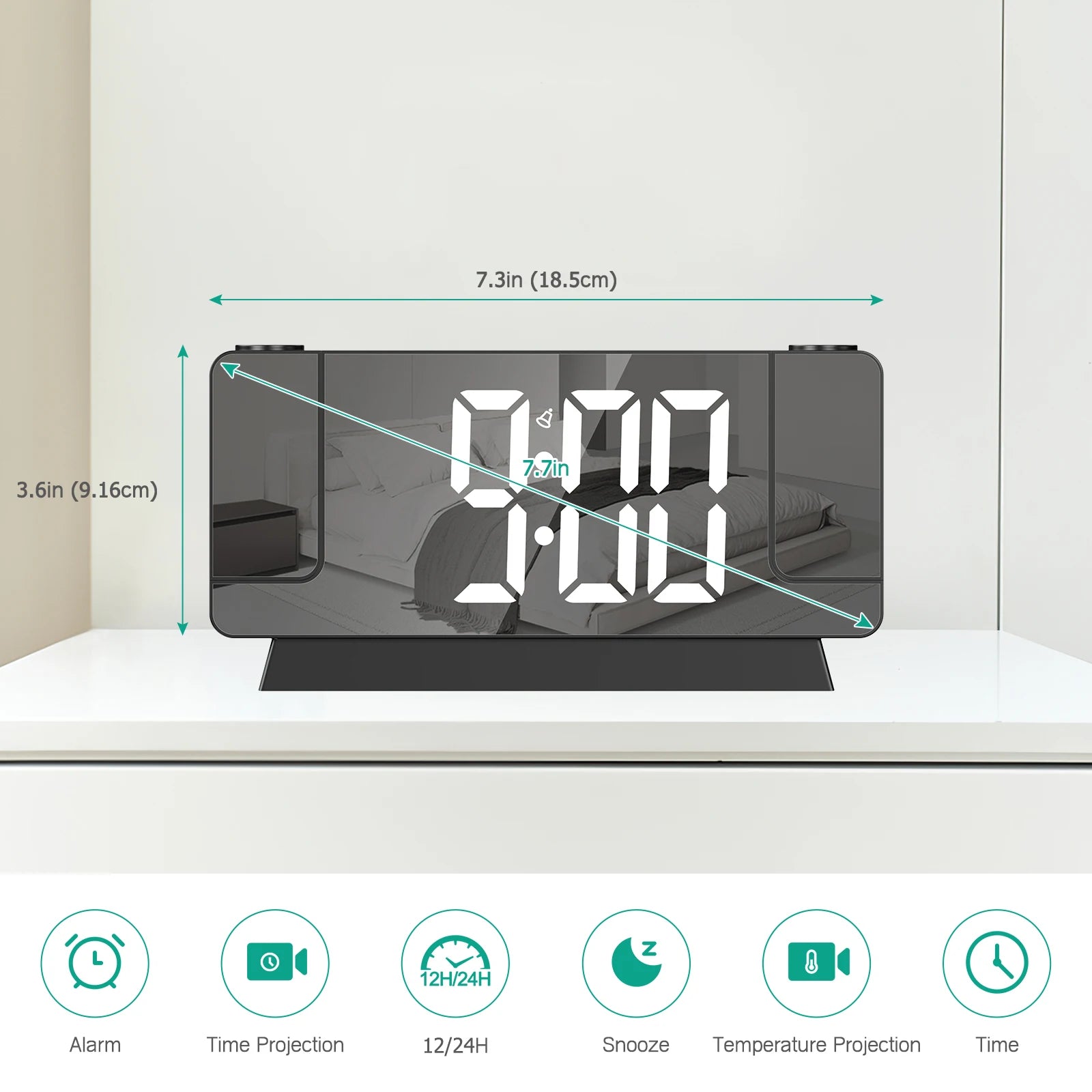 ORIA Dual Projection Alarm Clock Digital Bedside Clock with Time and Temperature Large Screen LED Alarm Clock for Home Gift
