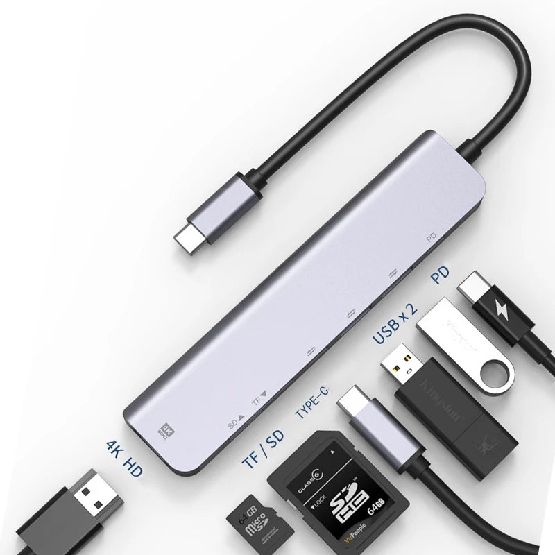 7 in 1 Type C USB 3.1 HDTV 4K 30Hz Video USB 3.0 USB2.0 SD TF Card Slot Reader Data USB-C PD Charging Hub Adapter for Macbook