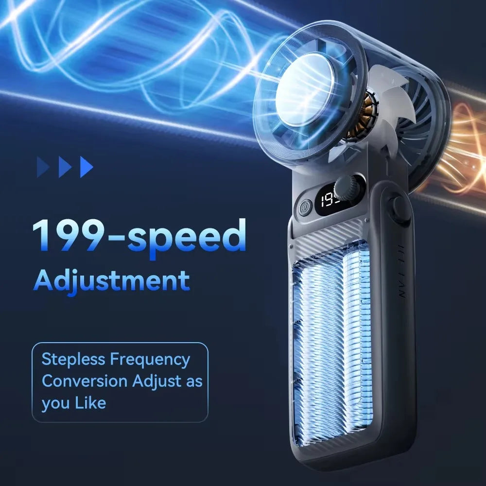 Portable Handheld Turbo Fan 199Gear Strong Wind Speed LED Digital Display 135°Foldable Outdoor 3-in-1 Handheld Fan 8000mAh F5PRO