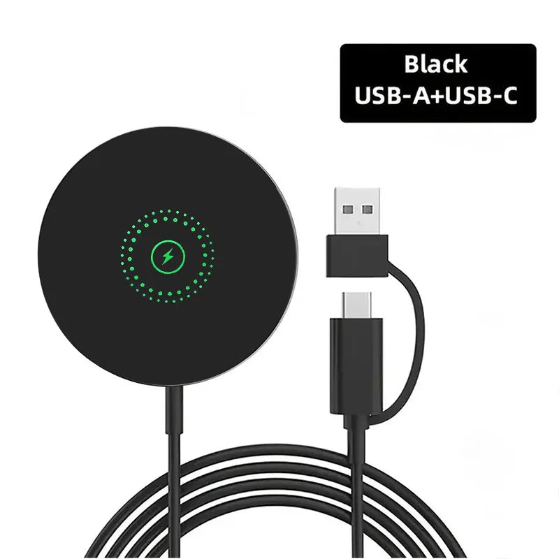 Fast Magnetic Wireless Charger Pad Portable Fast Charging with USB and Type C Port Universal For Magsafe iPhone 17 16 15 Pro Max
