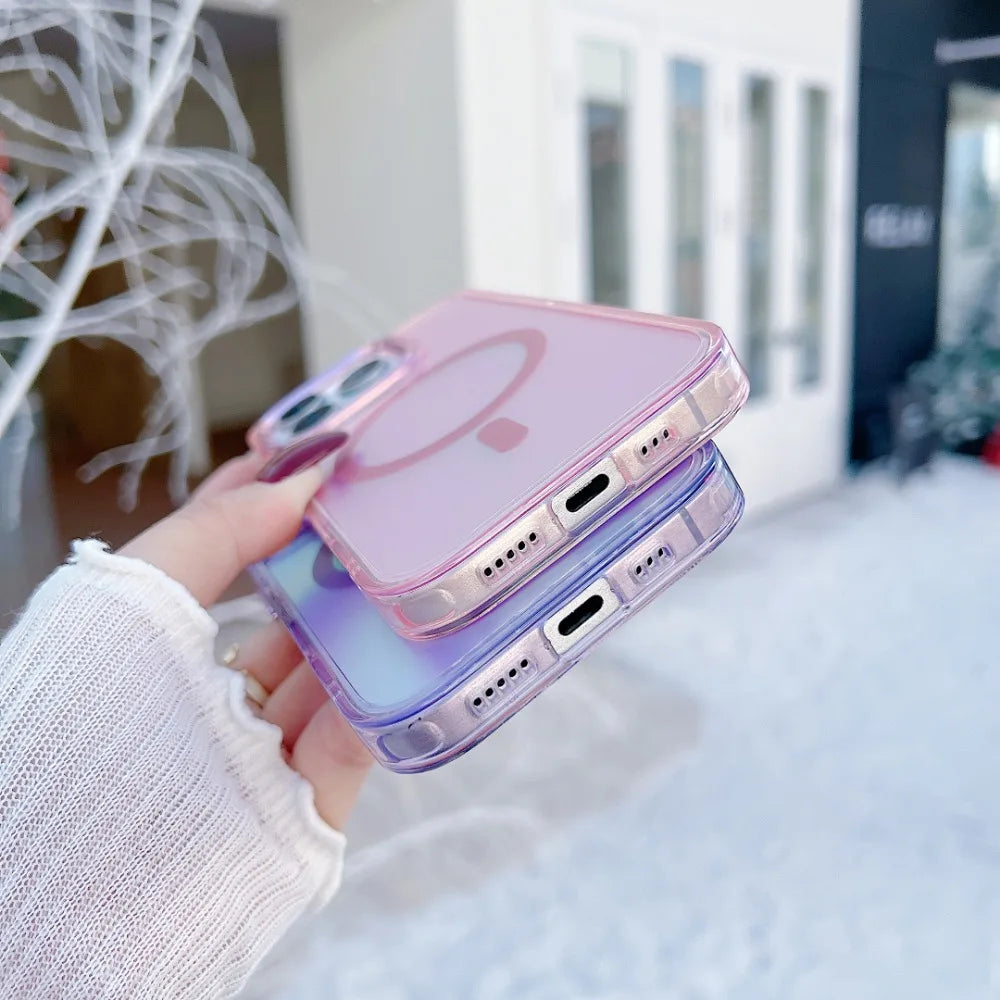 Luxury Metal Lens for MagSafe Magnetic Phone Case For iPhone 16 Pro Max 15 14 13 12 11 Wireless Charging Discolour Color Cover