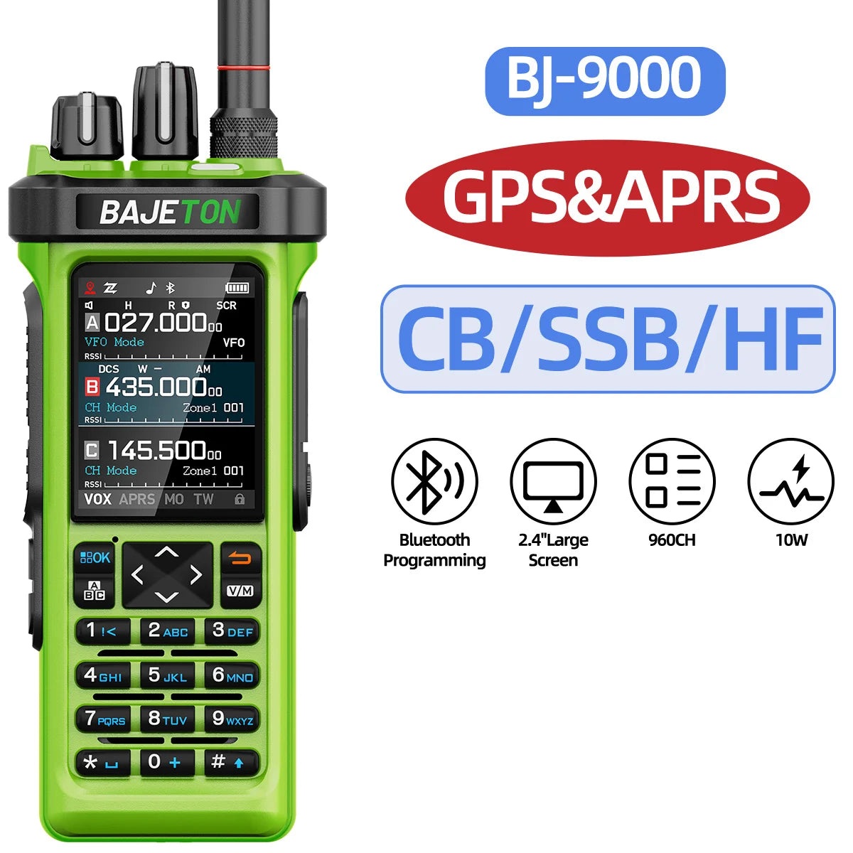BAJETON BJ-9000 GPS APRS Walkie Talkie 10W CB 27Mhz CB/SSB/HF Bluetooth Programming NOAA ShortWave For RT-950PRO RT-950 Radio