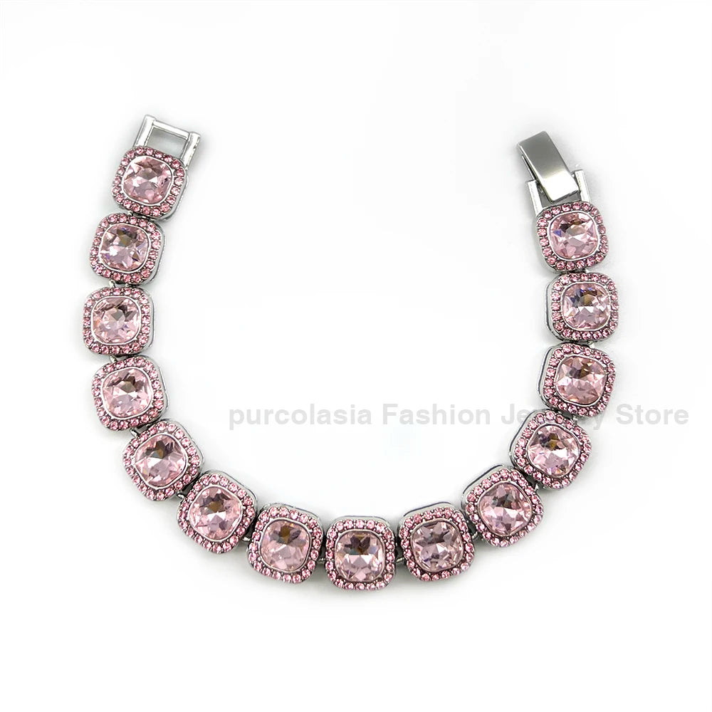 14mm Black Grey Bracelet Hip Hop Men Women Cuban Chain Bling Iced Out Rhinestones Paved Miami Necklace Jewelry