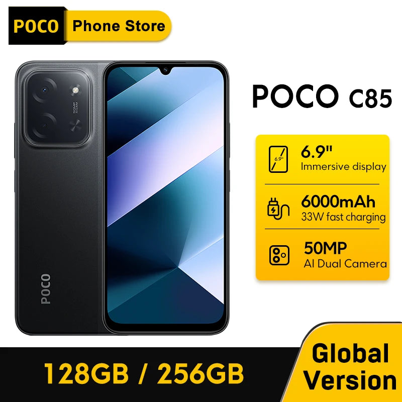 Newest POCO C85 Global Version Cellphone NFC 128/256GB MTK Helio G81 Ultra 6000mAh battery 6.9" display 50MP Camera