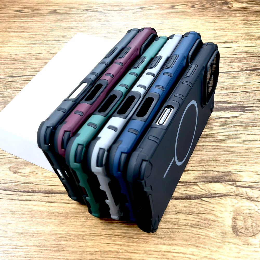 Luxury Shockproof Armor Matte Case For iPhone 17 16 15 14 13 12 Pro Max 16Pro 15Pro For Magsafe Mag Safe Wireless Charge Cover