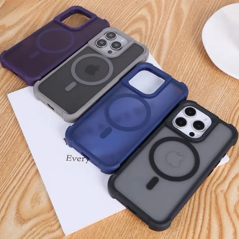 Magnetic Luxury Matte Fall prevention  Armor Shockproof Case For iPhone 15 14 13 17 16 Pro Max Wireless Charge For Magsafe Cover