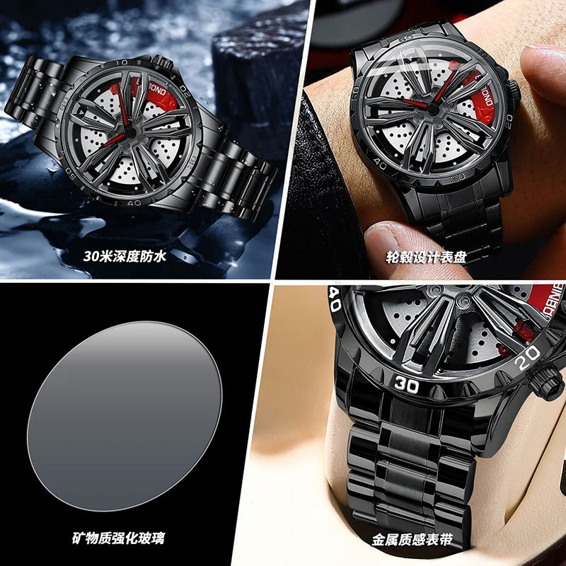 UTHAI Automotive Wheel Hub Hollow Mechanical Watch Luxury Fashion Wheel Hub Waterproof Stainless Steel Men's Watch V002