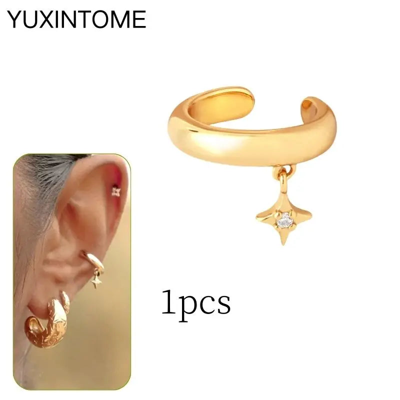 1PC Punk Ear Cuff Plated 24K Gold/925 Silver Conch Clip Earrings For Women Climbers No Piercing Fake Cartilage Earrings
