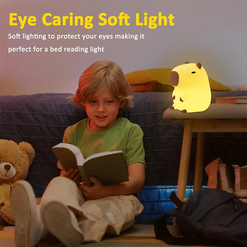 Mini Novel Night Light,Cute Capybara Silicone Ambient Lamp,Warm Bedside Light for Nursery Children Sleep & Room Decor Kids' Gift