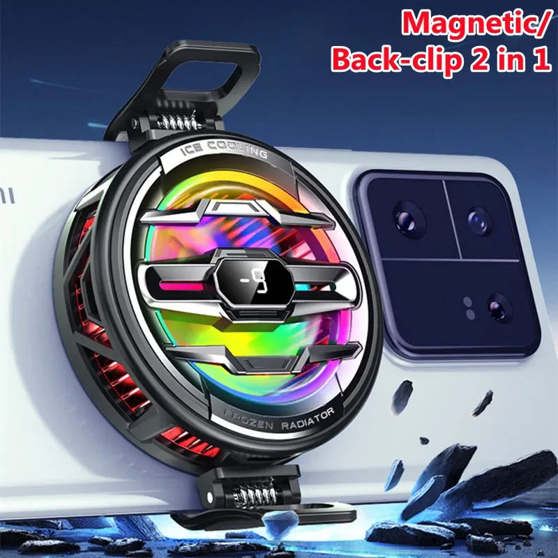 K22 Magnetic/ Back-clip Mobile Phone Radiator, Game Cooler with AI Temperature Display, 4 Gears Adjustable for iPhone/Xiaomi