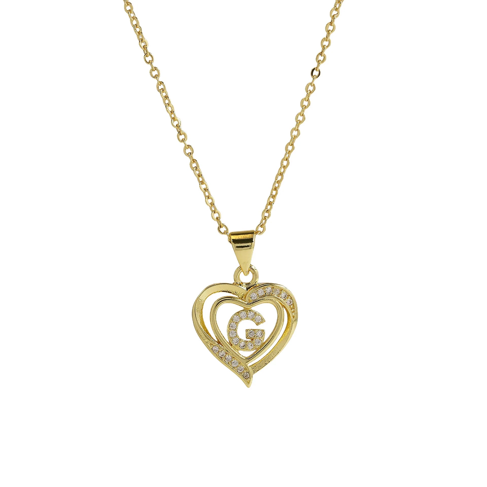 A-Z English Letter Initial Necklace Gold Color Plated Necklace Micro Setting Zircon Heart Necklace for Women