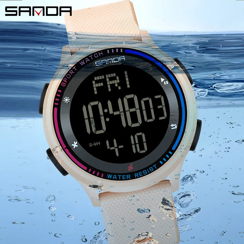 SANDA Men's Watch Multiple Functions Outdoor Sports Stopwatch Waterproof Digital Movement LED Men Wrist Electronic Alarm Watches