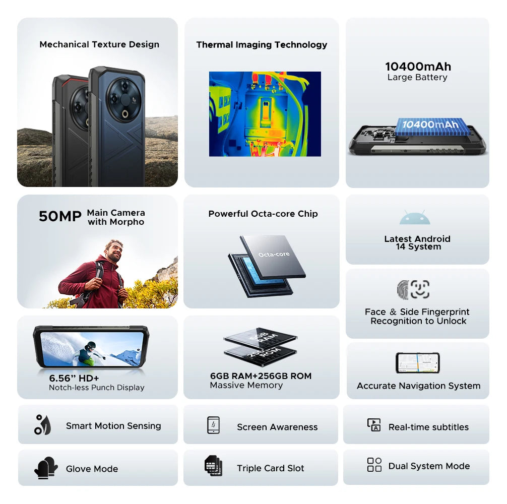 【Brand+】World Premiere DOOGEE Fire 6 Rugged Phone 6.56" 90Hz Display 6GB RAM 256GB ROM 50MP AI Main Camera 10400mAh/18W