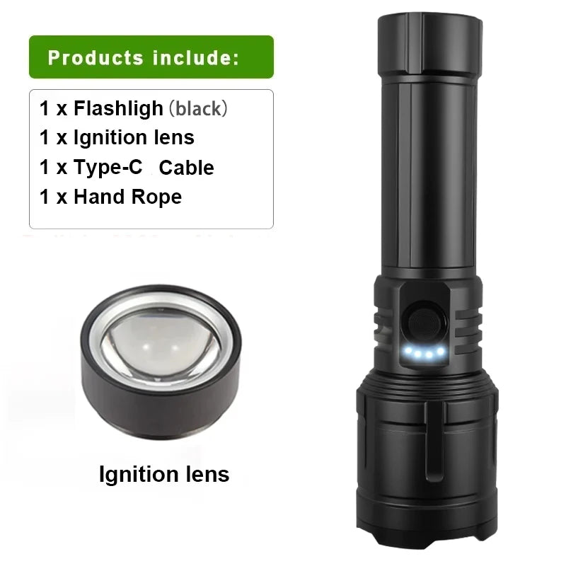 Flashlight Lighter & Power Bank Combo,Rechargeable,Zoomable Super Bright Beam,5 Modes Flashlight for Outdoor Camping Emergency