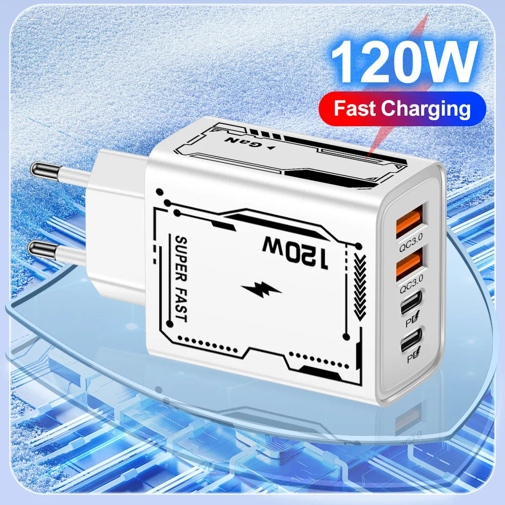 Fast Charging USB C PD Charger 4 Ports Quick Charge 3.0 Type C USB Phone Chargers Adapter For iPhone 16 15 Samsung Xiaomi Huawei