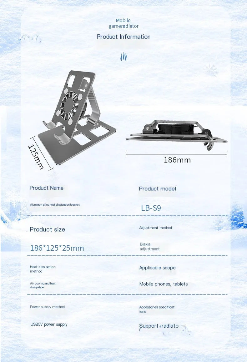 Universal Metal Phone Holder With Cooling Fans Mini Adjustable Bracket 360° Rotatable Stand Desktop Stand Tablet Desk