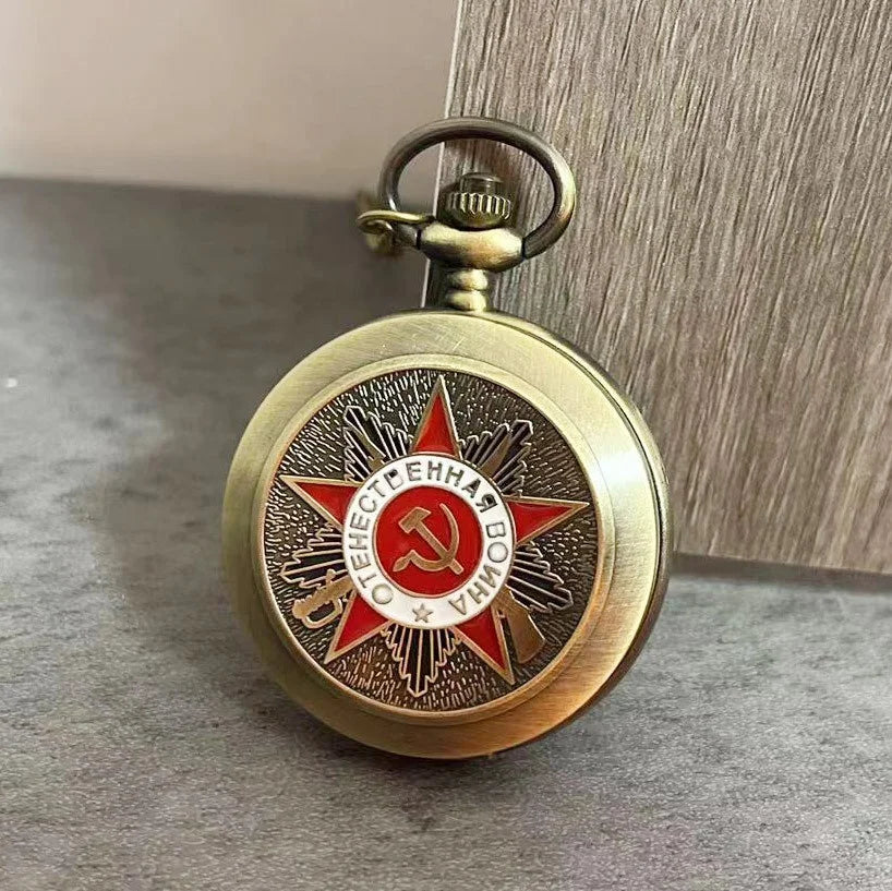 Retro Bronze Pentagram Party Memorial Gift Quartz Pendant Necklace Men and Women Strap Chain Pocket Watch