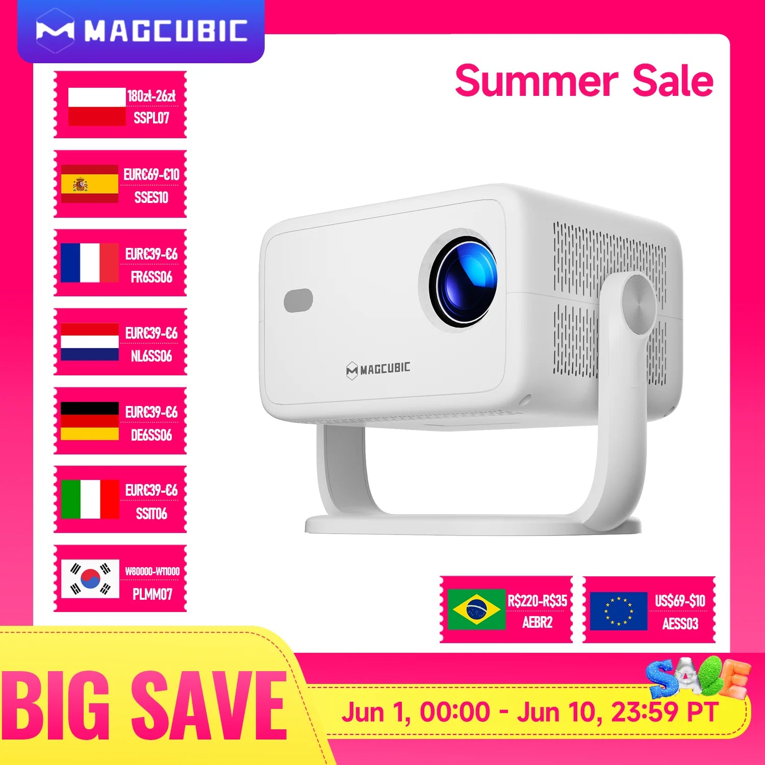 Magcubic 8K L018 Projector 650ANSI Native 1080P Auto Focus & Keystone 360° Rotate Android 14 BT 5.4 WIFI6 Portable Home Theater