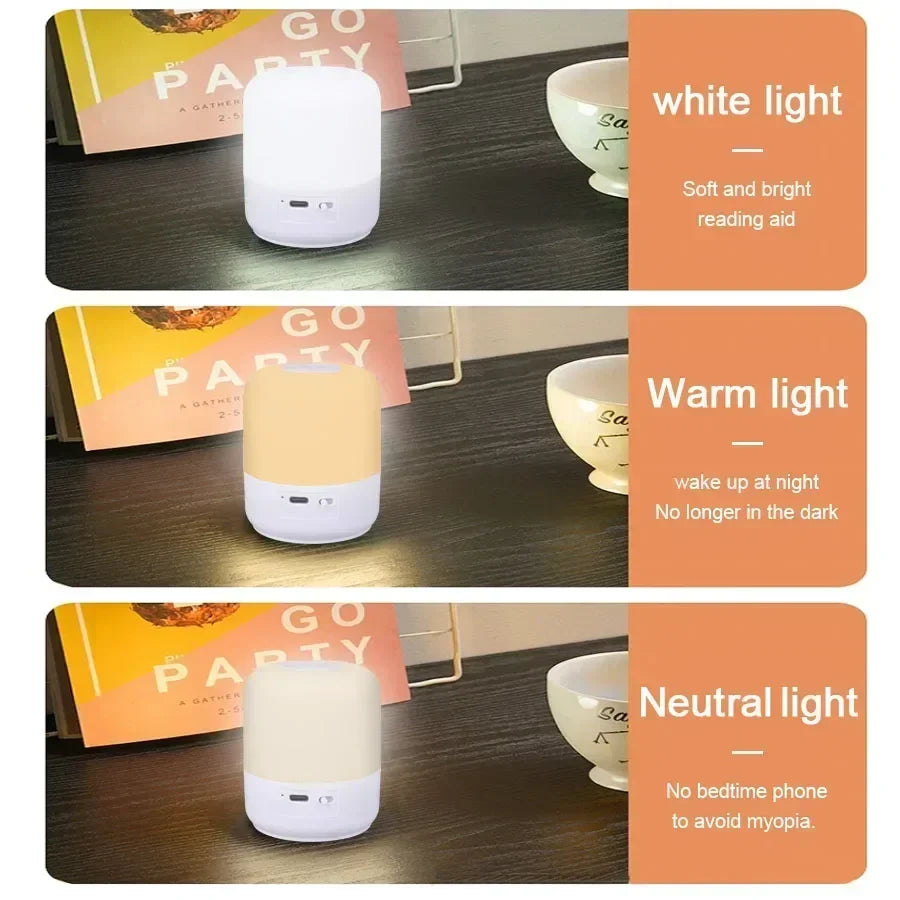 Bedside Table Lamp Touch Switch Three colors Light LED Night Dimming Atmosphere Table Lamp USB Rechargeable Torch for Kid Gift