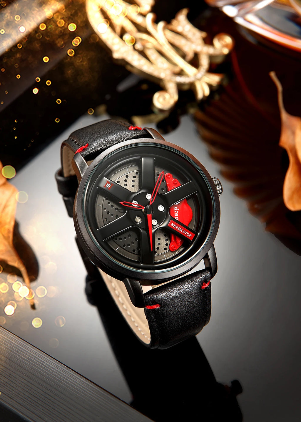 NS Men's Car wheel hub watch Minimalist Fashion Sports Watch Calendar Leather casual Quartz watch