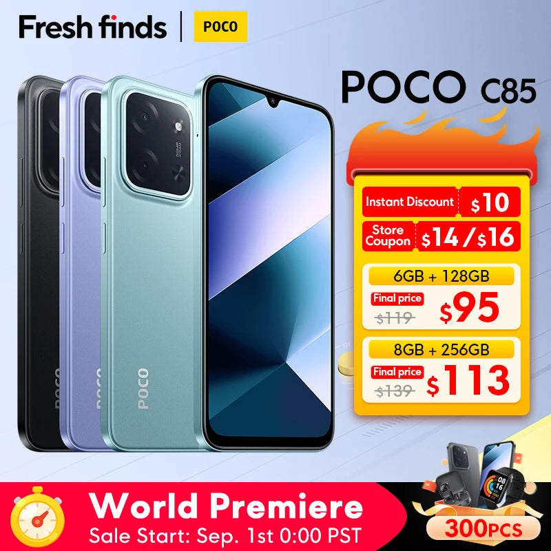 【World Premiere】POCO C85 Global Version Smartphone 128/256GB Helio G81-Ultra 6000mAh battery 6.9" display 50MP Camera 33W NFC