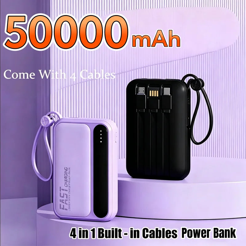 50000mAh 120W Portable Power Bank Large Capacity 4 in1 Cable Intelligent Digital Display Light Fast Charging Mobile Power Supply