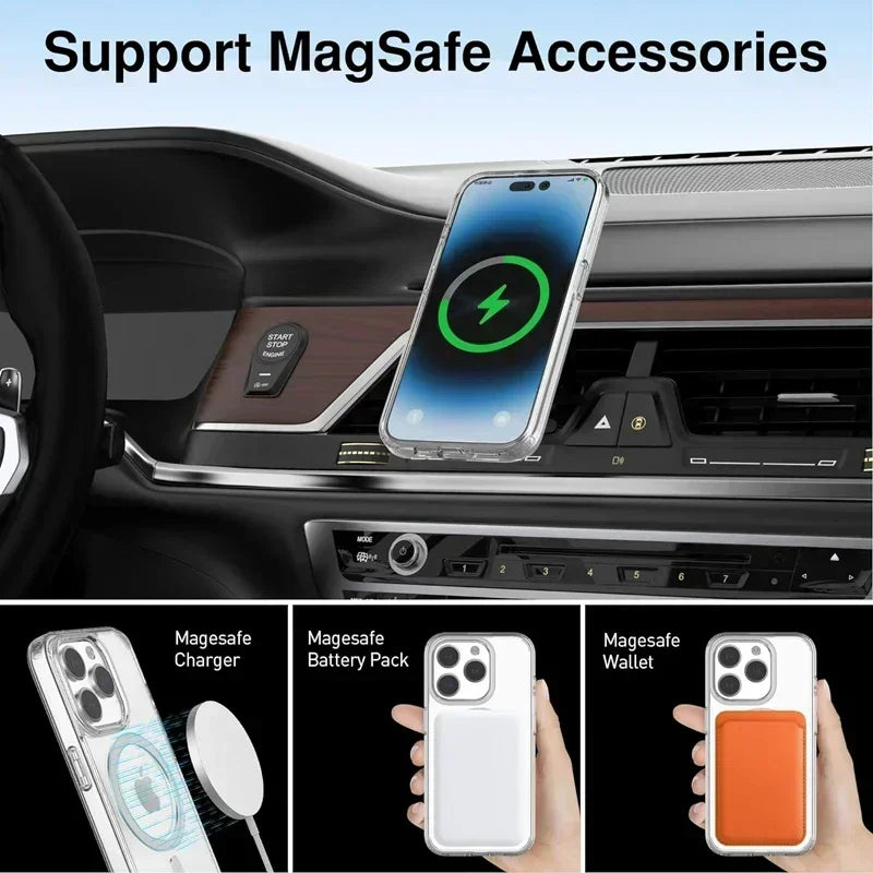 Magnetic Original Clear Case For iPhone 17 16 15 14 13 12 11 Pro Max Plus mini Air Funda For Magsafe Silicone Transparent Cover
