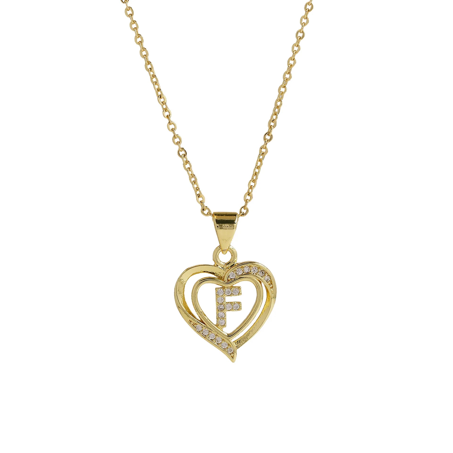 A-Z English Letter Initial Necklace Gold Color Plated Necklace Micro Setting Zircon Heart Necklace for Women