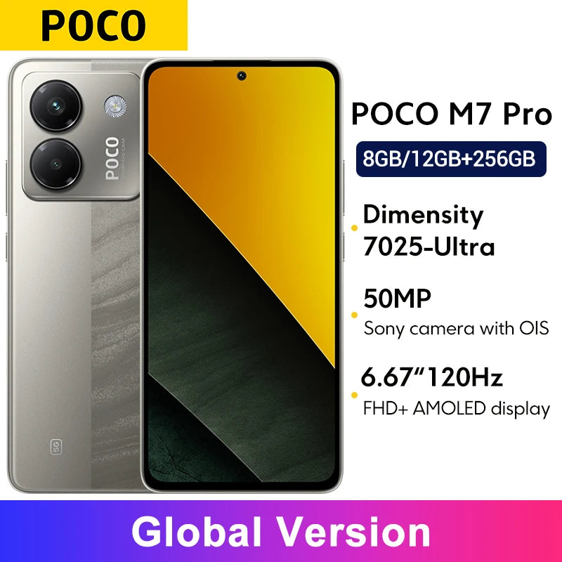 Newest POCO M7 Pro 5G Global Version Dimensity 7025-Ultra 120Hz FHD+ Eye-care AMOLED Display 5110mAh Battery NFC