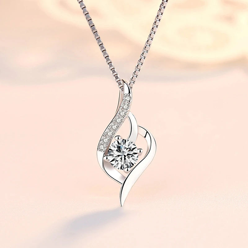 New 925 Sterling Silver Jewelry Elegant Feather Zircon Pendants Necklaces Women Fashion Exquisite Symbol CZ Wild Clavicle Chain