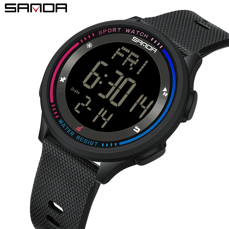 SANDA Men's Watch Multiple Functions Outdoor Sports Stopwatch Waterproof Digital Movement LED Men Wrist Electronic Alarm Watches