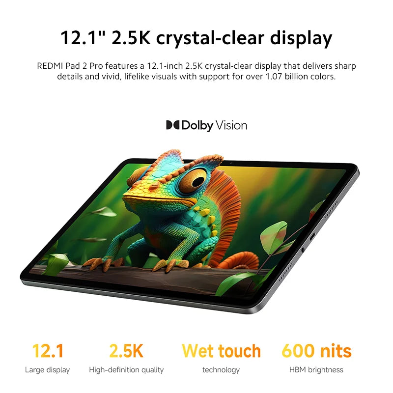 Global Version Xiaomi Redmi Pad 2 Pro 12.1" 2.5K crystal-clear display 120Hz 12000mAh Snapdragon 7s Gen 4 CPU 33W fast charging