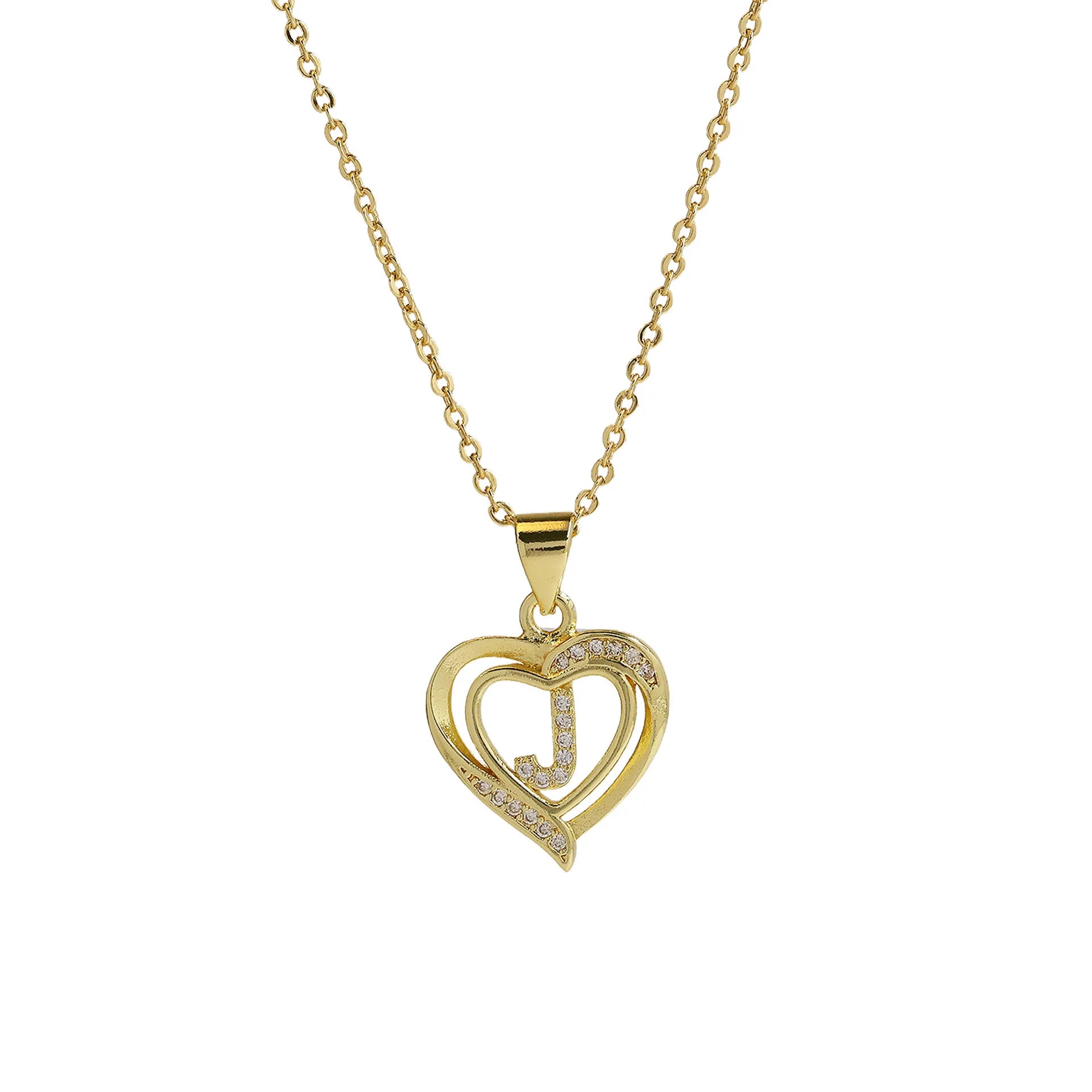 A-Z English Letter Initial Necklace Gold Color Plated Necklace Micro Setting Zircon Heart Necklace for Women