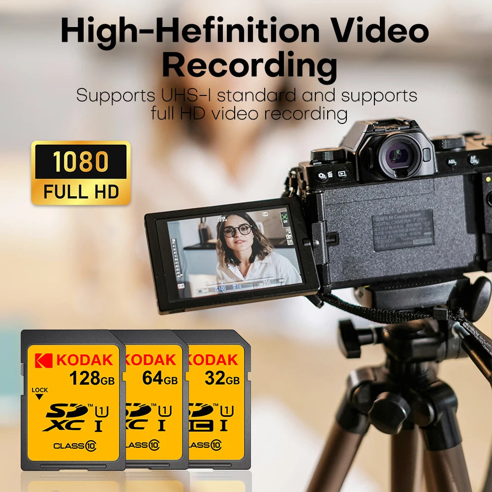 KODAK SD Card 32GB 64GB 128GB Class 10 U1 V30 High Speed Memory Card SDXC for DSLR Camera 4K Video