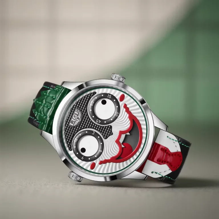 LIGE Cool Joker Watch Men Classic Men's Clown Watches Fashion Leather Strap Waterproof Quartz Wristwatches For Men Reloj Hombre