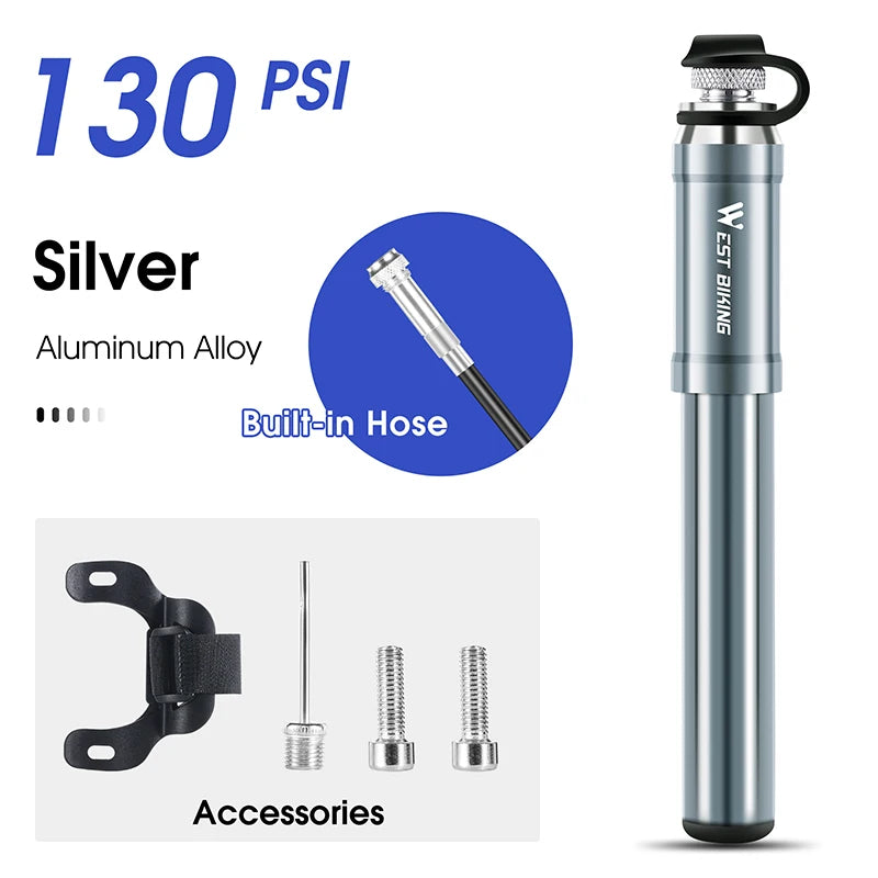 WEST BIKING Mini Bicycle Pump Portable Aluminum Alloy Cycling Hand Ball Tire Inflator Schrader Presta Valve MTB Road Air Pump