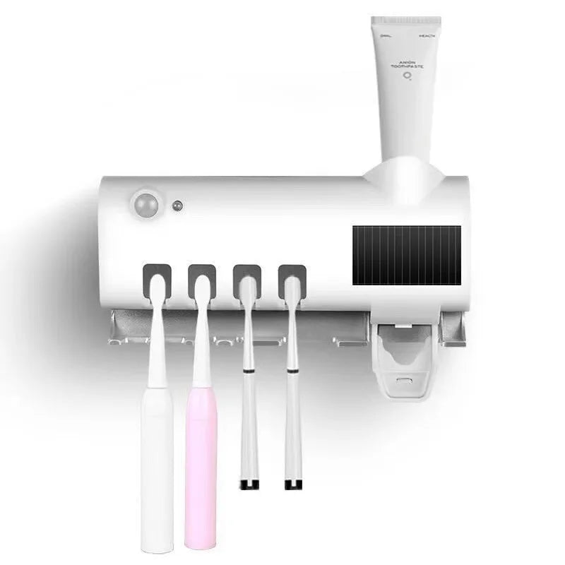 UV Sterilizer Toothbrush Holder Multifunctional Toothpaste Dispenser Wall Mount Smart Toothbrush Storage Box with UV Disinfectio
